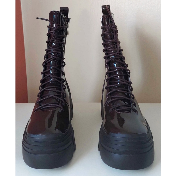 NEW - EGO Chocolate Brown Patent Lace Up Boots - Picture 6 of 11